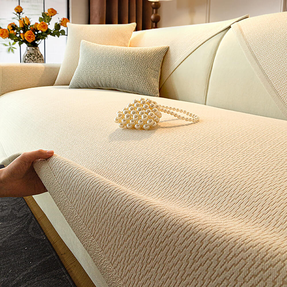 Chenille Minimalist Anti-Slip Fabric with Cat Scratch-Resistant Design Comfy Couch Cover