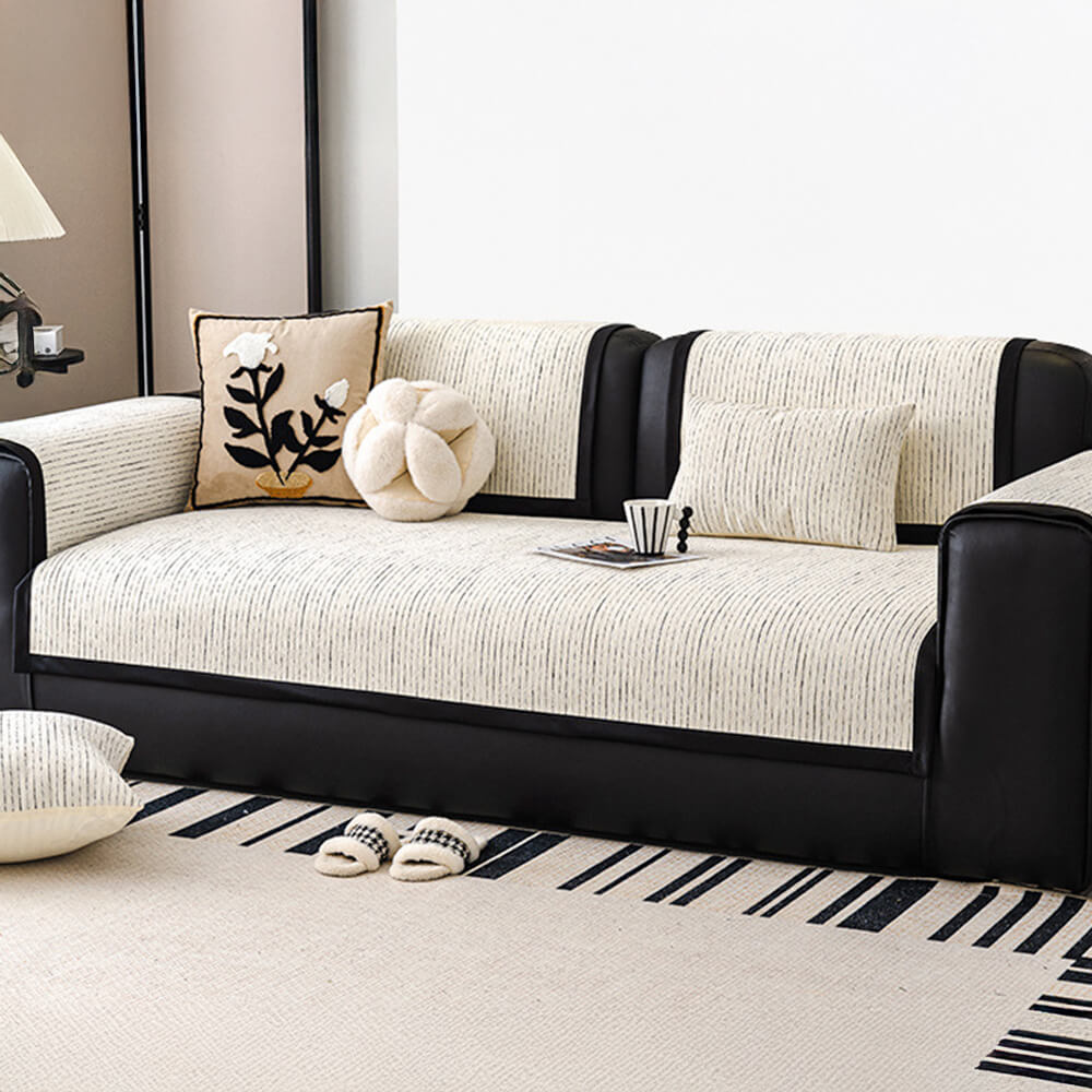Modern French Striped Chenille Reinforced Couch Cover