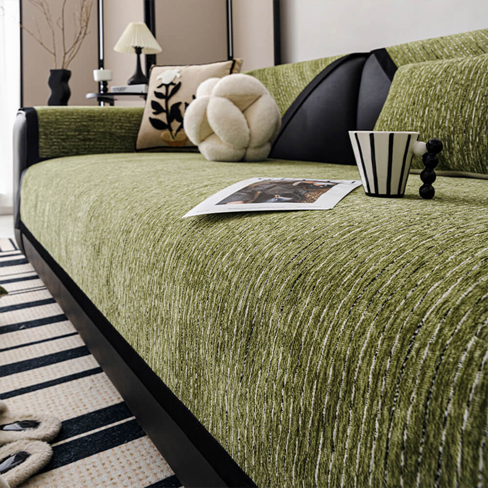 Modern French Striped Chenille Reinforced Couch Cover