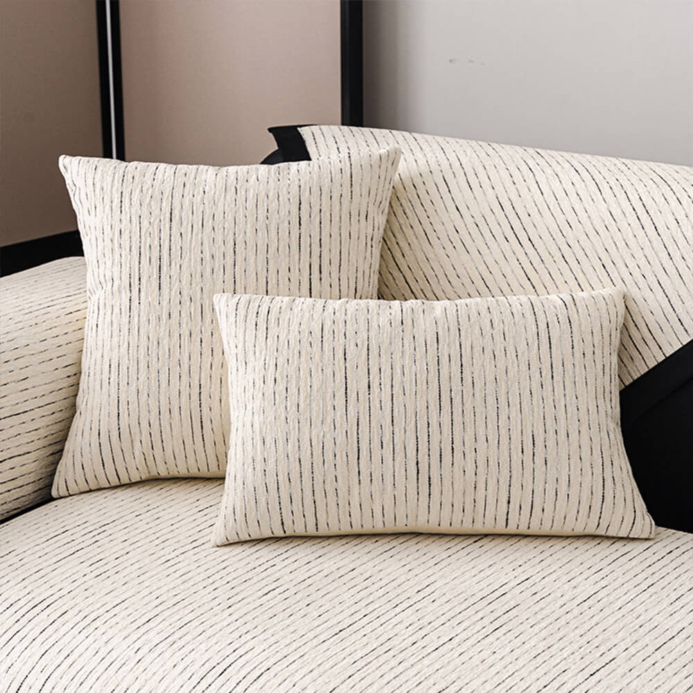 Modern French Striped Chenille Reinforced Couch Cover