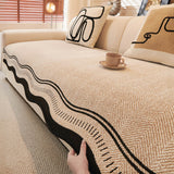 Non-Slip Herringbone Chenille Sleek Couch Cover with Wavy Edges