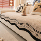 Non-Slip Herringbone Chenille Sleek Couch Cover with Wavy Edges