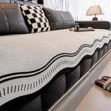 Non-Slip Herringbone Chenille Sleek Couch Cover with Wavy Edges