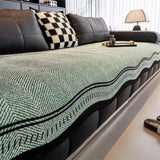 Non-Slip Herringbone Chenille Sleek Couch Cover with Wavy Edges