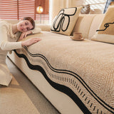 Non-Slip Herringbone Chenille Sleek Couch Cover with Wavy Edges