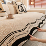 Non-Slip Herringbone Chenille Sleek Couch Cover with Wavy Edges