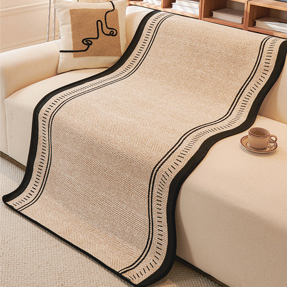 Non-Slip Herringbone Chenille Sleek Couch Cover with Wavy Edges