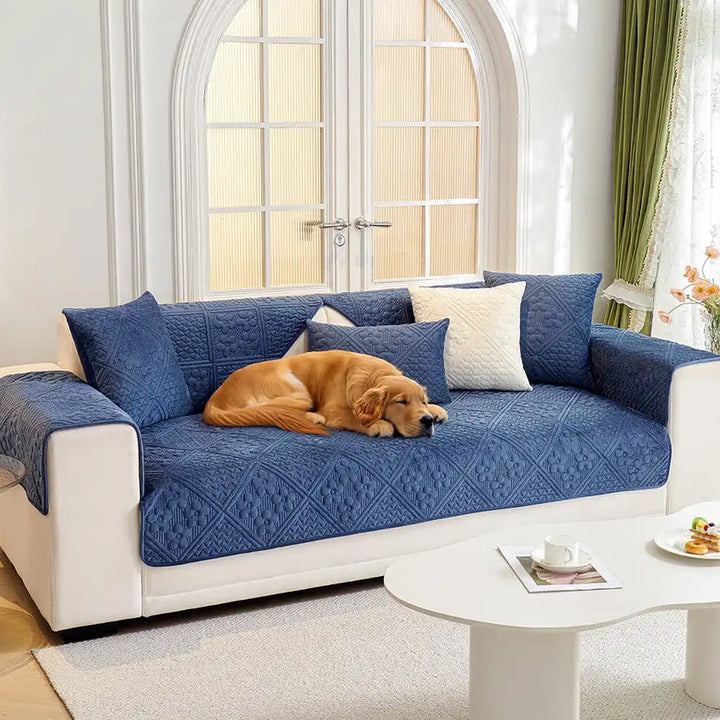 Embossed Geometric Pattern Soft Plush Quilted Non-Slip Luxe Couch Cover