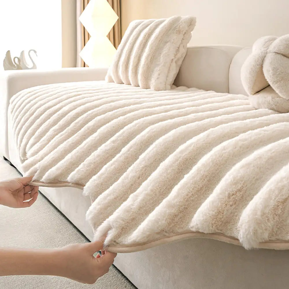 Fluffy Comfort Plush Furniture Protection Decorative Ultra-Soft Couch Cover