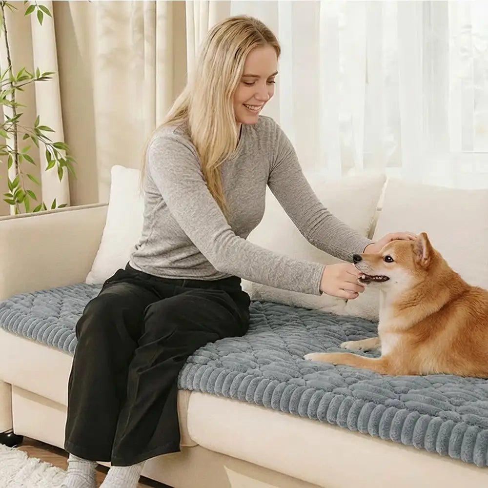 Fluffy Fuzzy Pet-Friendly Sofa Protector One-Piece Washable Snug Couch Cover Pet Mat