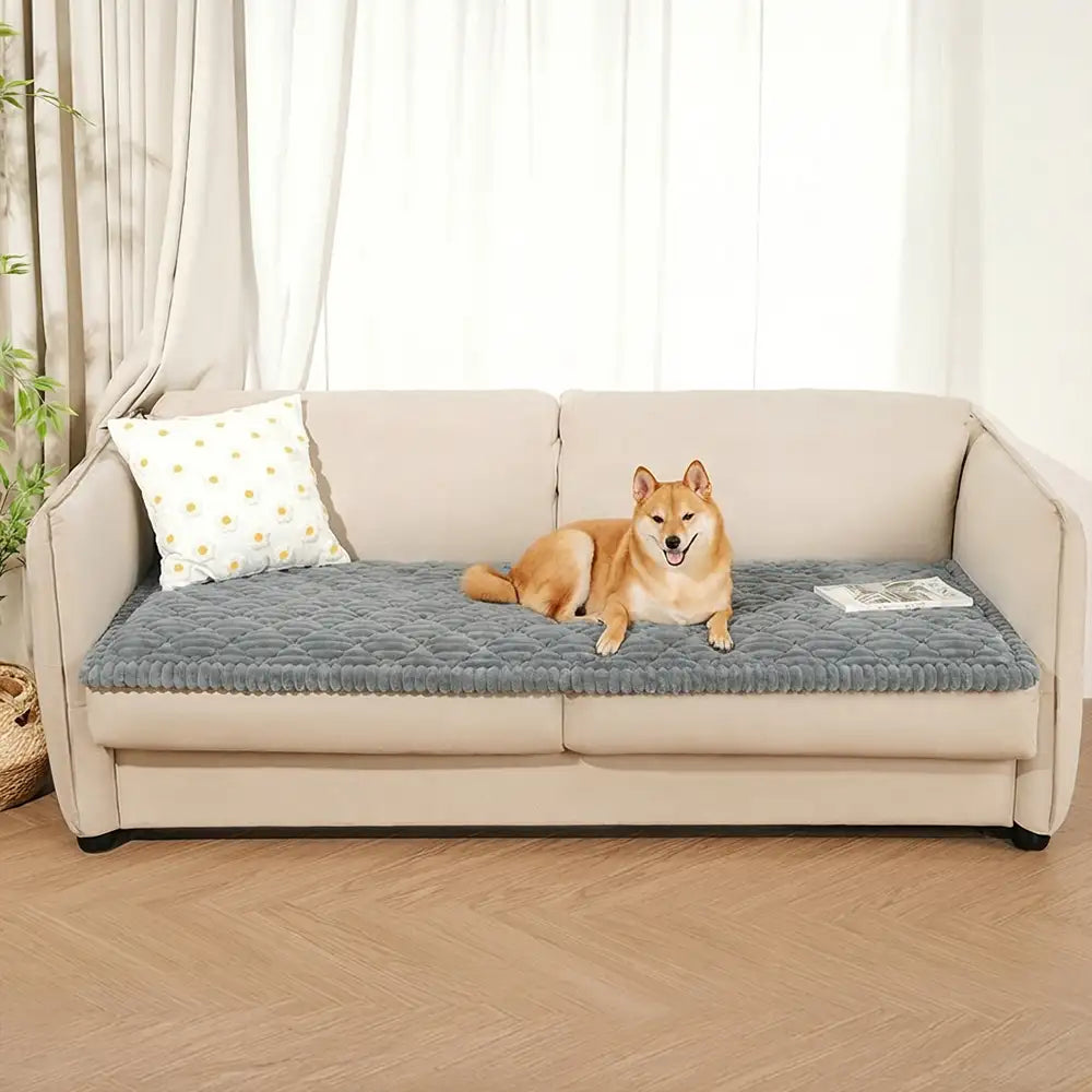 Fluffy Fuzzy Pet-Friendly Sofa Protector One-Piece Washable Snug Couch Cover Pet Mat