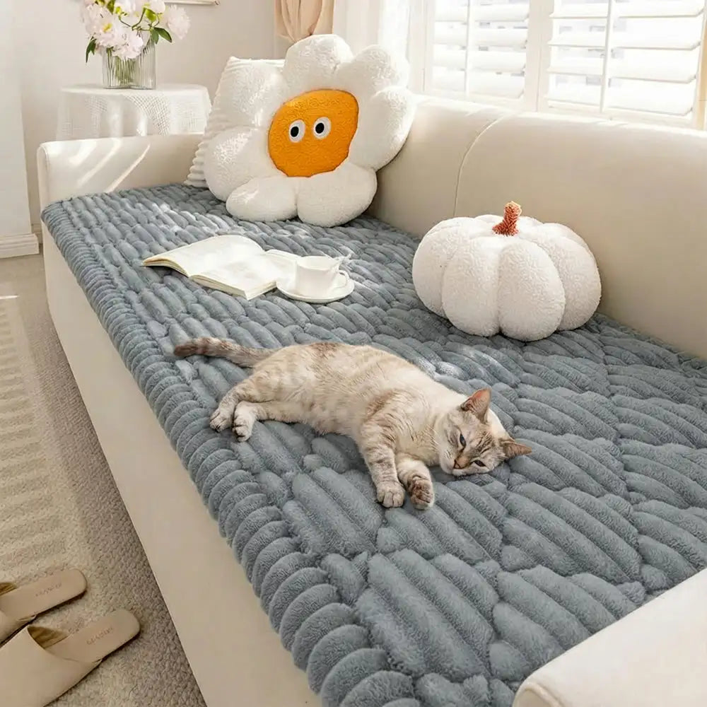 Fluffy Fuzzy Pet-Friendly Sofa Protector One-Piece Washable Snug Couch Cover Pet Mat