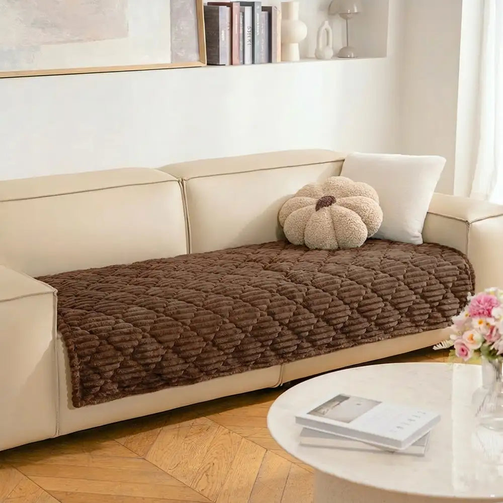 Fluffy Fuzzy Pet-Friendly Sofa Protector One-Piece Washable Snug Couch Cover Pet Mat