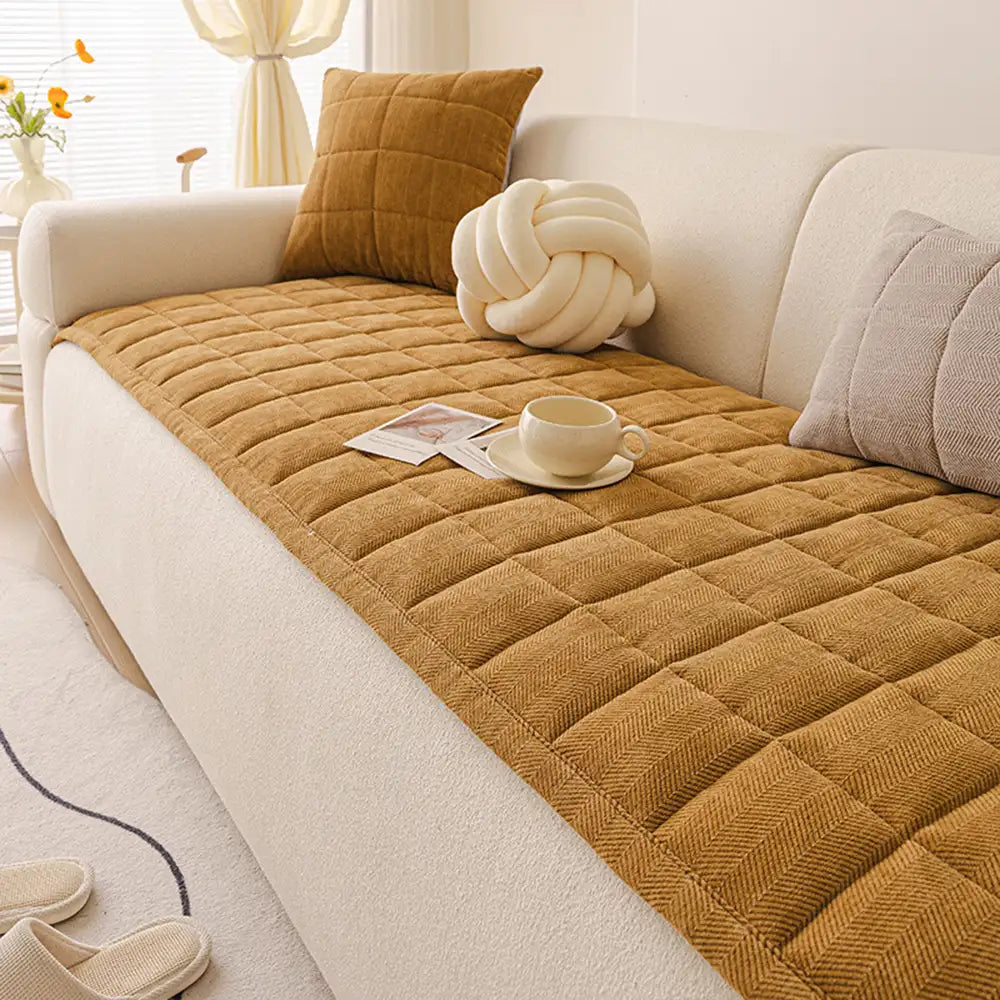 Herringbone Chenille Elegant Breathable Sofa Decoration One-Piece Non-slip Reinforced Couch Cover