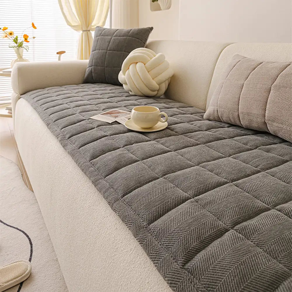 Herringbone Chenille Elegant Breathable Sofa Decoration One-Piece Non-slip Reinforced Couch Cover