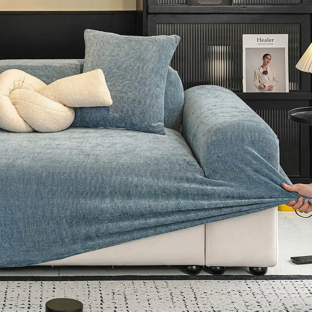 Herringbone Full Coverage Scratch-Resistant Sofa Protection Magic Stretch Cozy Couch Cover