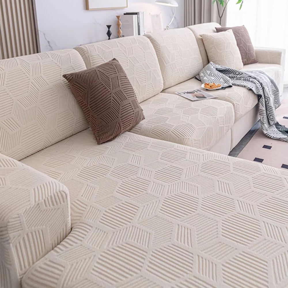 Honeycomb Pattern Water-resistant Stretch Full-Cover Magic Sectional All-Season Couch Cover