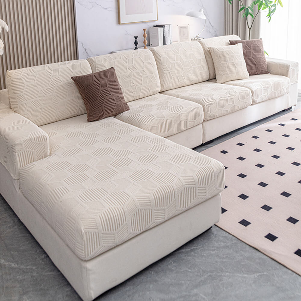 Honeycomb Pattern Water-resistant Stretch Full-Cover Magic Sectional All-Season Couch Cover