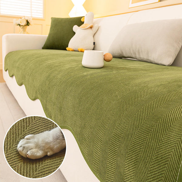 Minimalist Herringbone Chenille Non-Slip Wavy Edge Classic Couch Cover