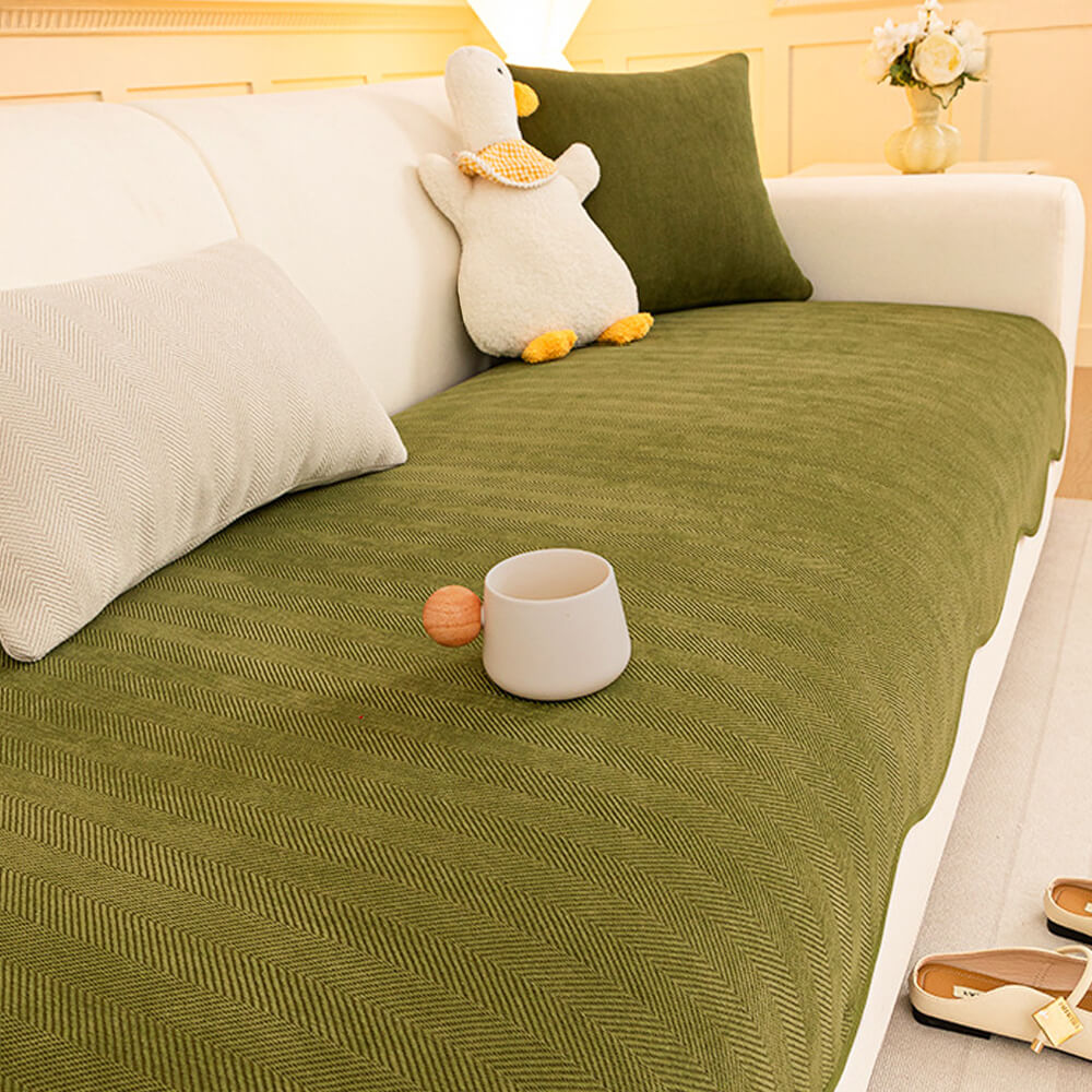 Minimalist Herringbone Chenille Non-Slip Wavy Edge Classic Couch Cover