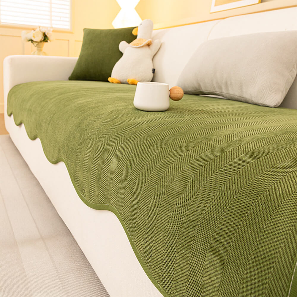 Minimalist Herringbone Chenille Non-Slip Wavy Edge Classic Couch Cover
