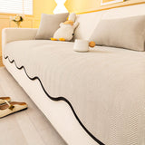 Minimalist Herringbone Chenille Non-Slip Wavy Edge Classic Couch Cover