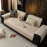 Minimalist Herringbone Weave Breathable Faux Linen All-Season Anti-Slip Couch Cover