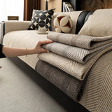 Minimalist Herringbone Weave Breathable Faux Linen All-Season Anti-Slip Couch Cover