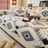 Modern Geometric Thick Plush Anti-Scratch Non-Slip Anti-Slip Couch Cover