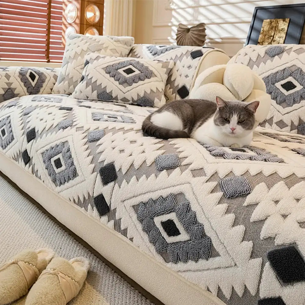 Modern Geometric Thick Plush Anti-Scratch Non-Slip Anti-Slip Couch Cover