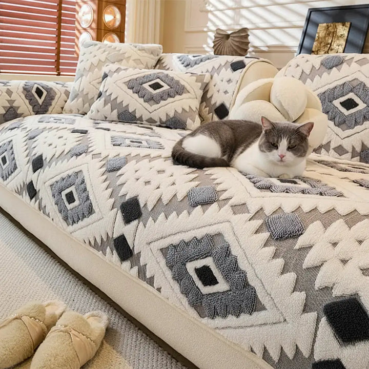 Modern Geometric Thick Plush Anti-Scratch Non-Slip Anti-Slip Couch Cover