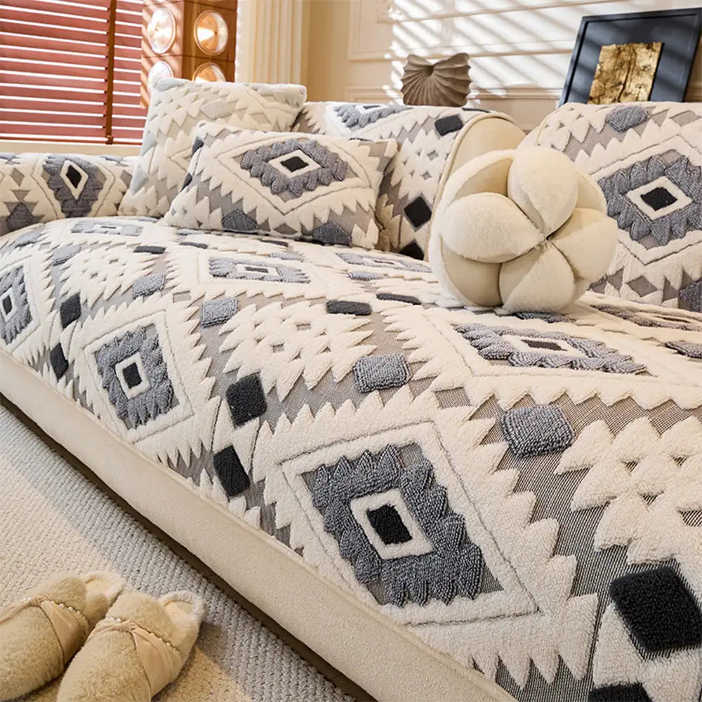 Modern Geometric Thick Plush Anti-Scratch Non-Slip Anti-Slip Couch Cover