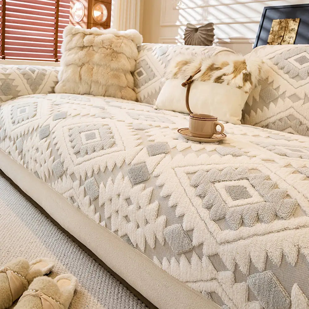 Modern Geometric Thick Plush Anti-Scratch Non-Slip Anti-Slip Couch Cover