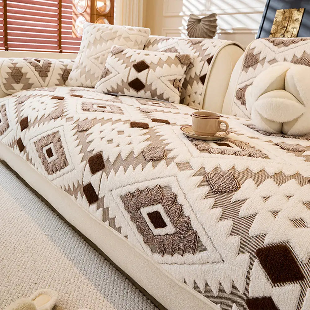 Modern Geometric Thick Plush Anti-Scratch Non-Slip Anti-Slip Couch Cover