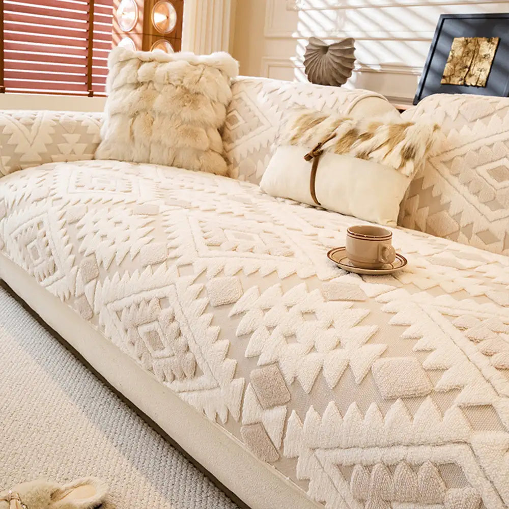 Modern Geometric Thick Plush Anti-Scratch Non-Slip Anti-Slip Couch Cover