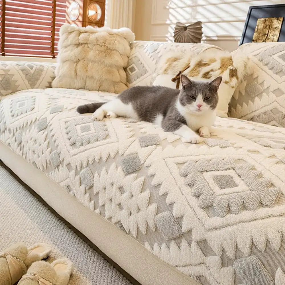 Modern Geometric Thick Plush Anti-Scratch Non-Slip Anti-Slip Couch Cover