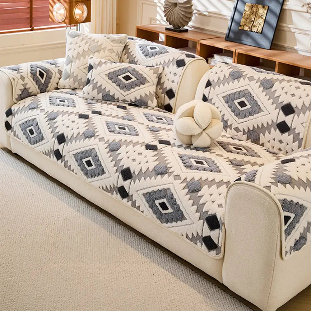 Modern Geometric Thick Plush Anti-Scratch Non-Slip Anti-Slip Couch Cover