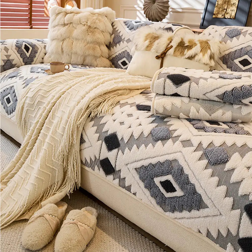 Modern Geometric Thick Plush Anti-Scratch Non-Slip Anti-Slip Couch Cover