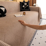 Modern Stripe Chenille Scratch-Resistant Sofa Protector Heavy-Duty Couch Cover
