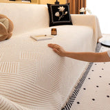 Modern Stripe Chenille Scratch-Resistant Sofa Protector Heavy-Duty Couch Cover