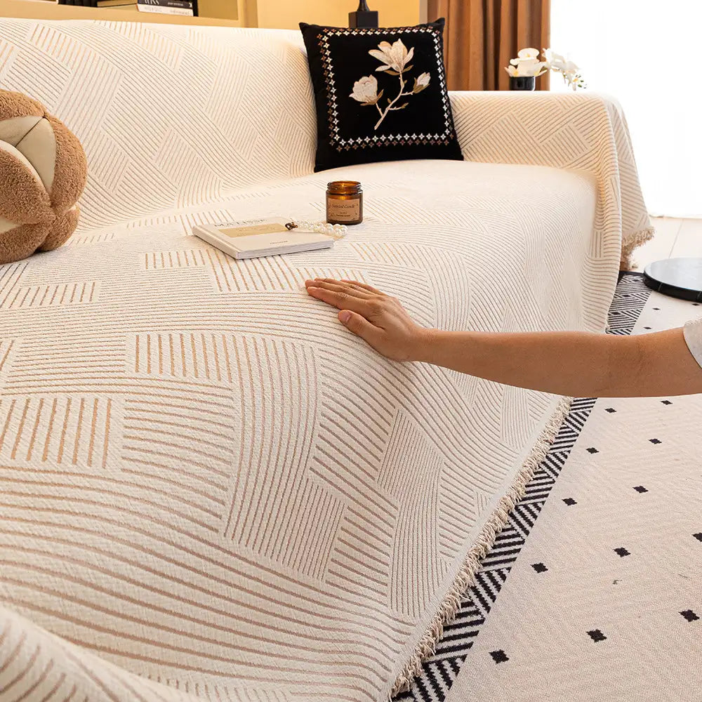 Modern Stripe Chenille Scratch-Resistant Sofa Protector Heavy-Duty Couch Cover