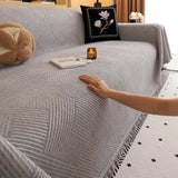 Modern Stripe Chenille Scratch-Resistant Sofa Protector Heavy-Duty Couch Cover