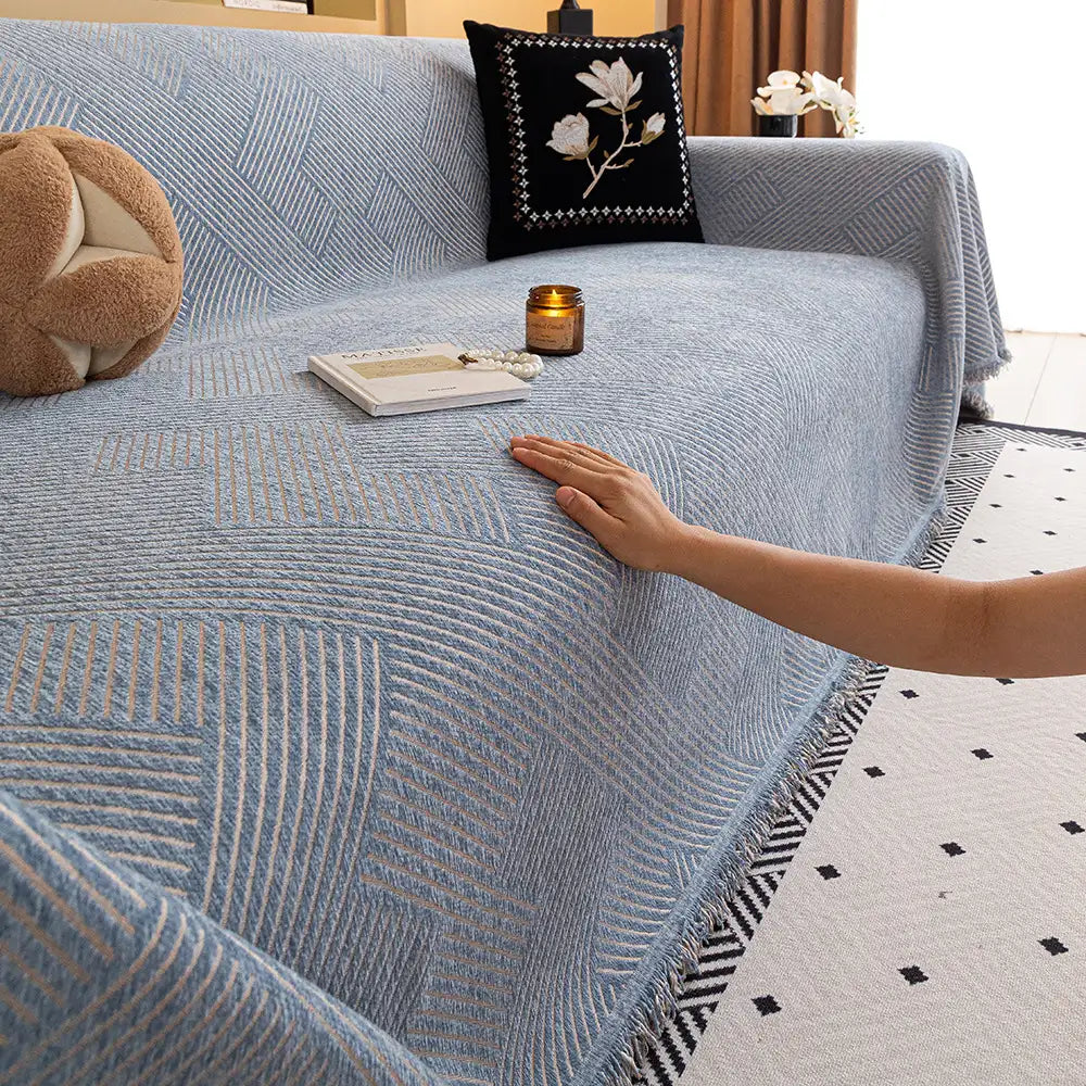 Modern Stripe Chenille Scratch-Resistant Sofa Protector Heavy-Duty Couch Cover