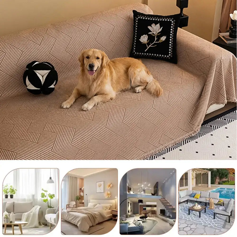 Modern Stripe Chenille Scratch-Resistant Sofa Protector Heavy-Duty Couch Cover