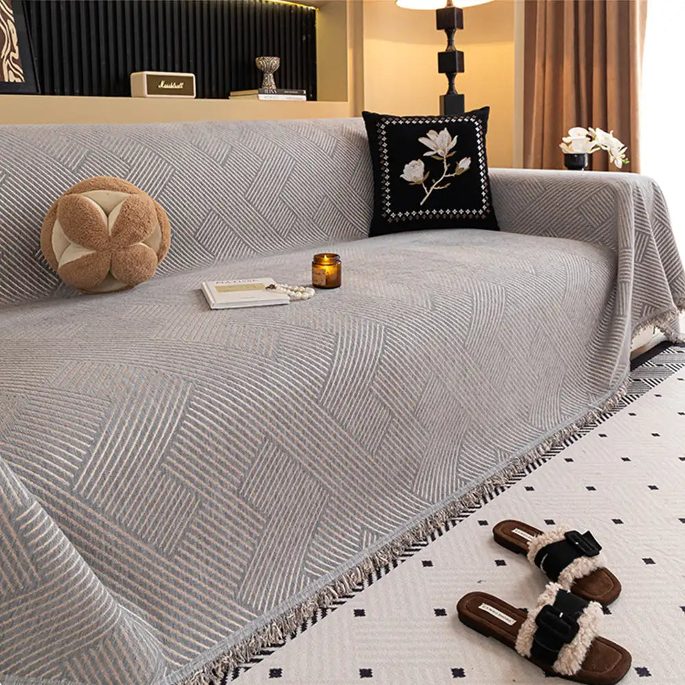 Modern Stripe Chenille Scratch-Resistant Sofa Protector Heavy-Duty Couch Cover