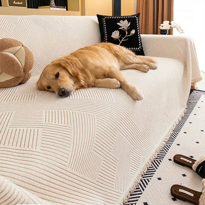 Modern Stripe Chenille Scratch-Resistant Sofa Protector Heavy-Duty Couch Cover