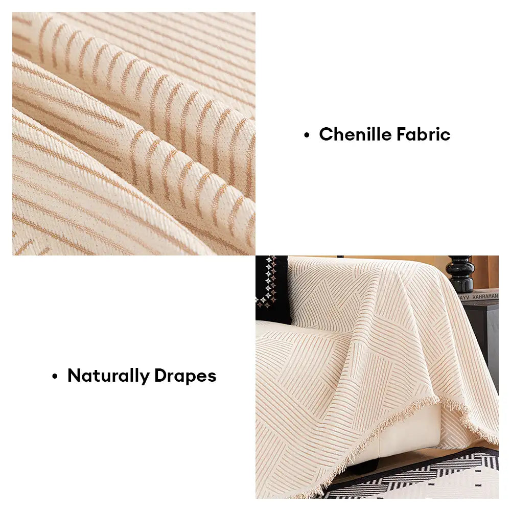 Modern Stripe Chenille Scratch-Resistant Sofa Protector Heavy-Duty Couch Cover