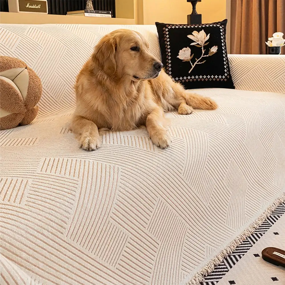 Modern Stripe Chenille Scratch-Resistant Sofa Protector Heavy-Duty Couch Cover