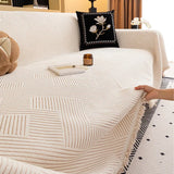 Modern Stripe Chenille Scratch-Resistant Sofa Protector Heavy-Duty Couch Cover