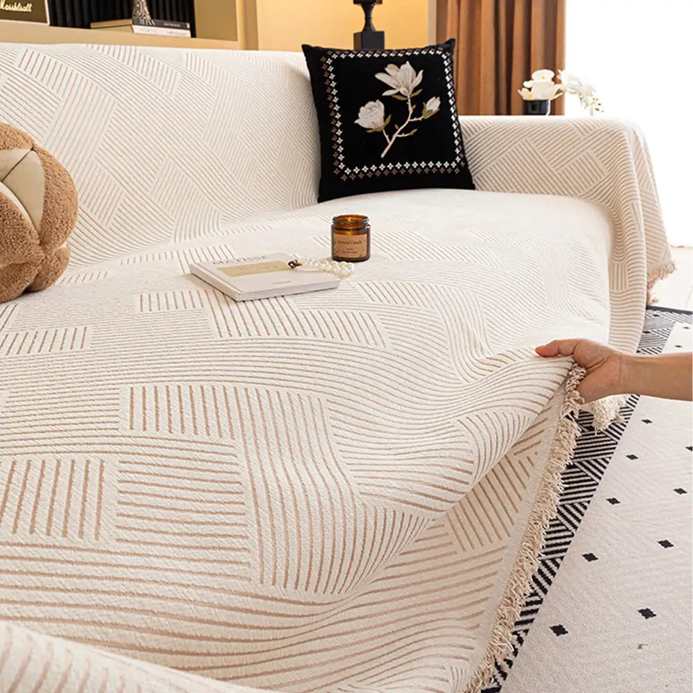 Modern Stripe Chenille Scratch-Resistant Sofa Protector Heavy-Duty Couch Cover